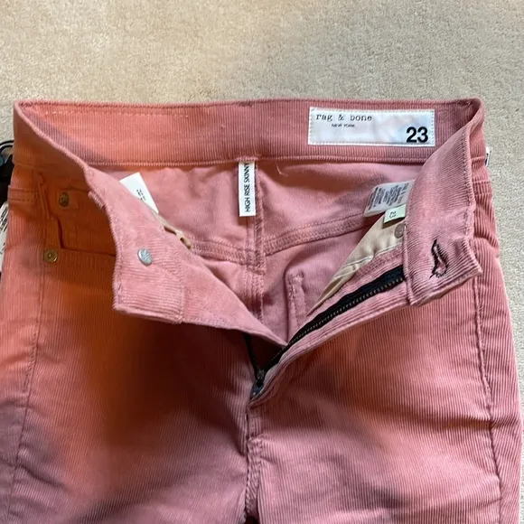 NWT Rag &amp; Bone High Rise Corduroy Skinny in Size 23 in light pink
