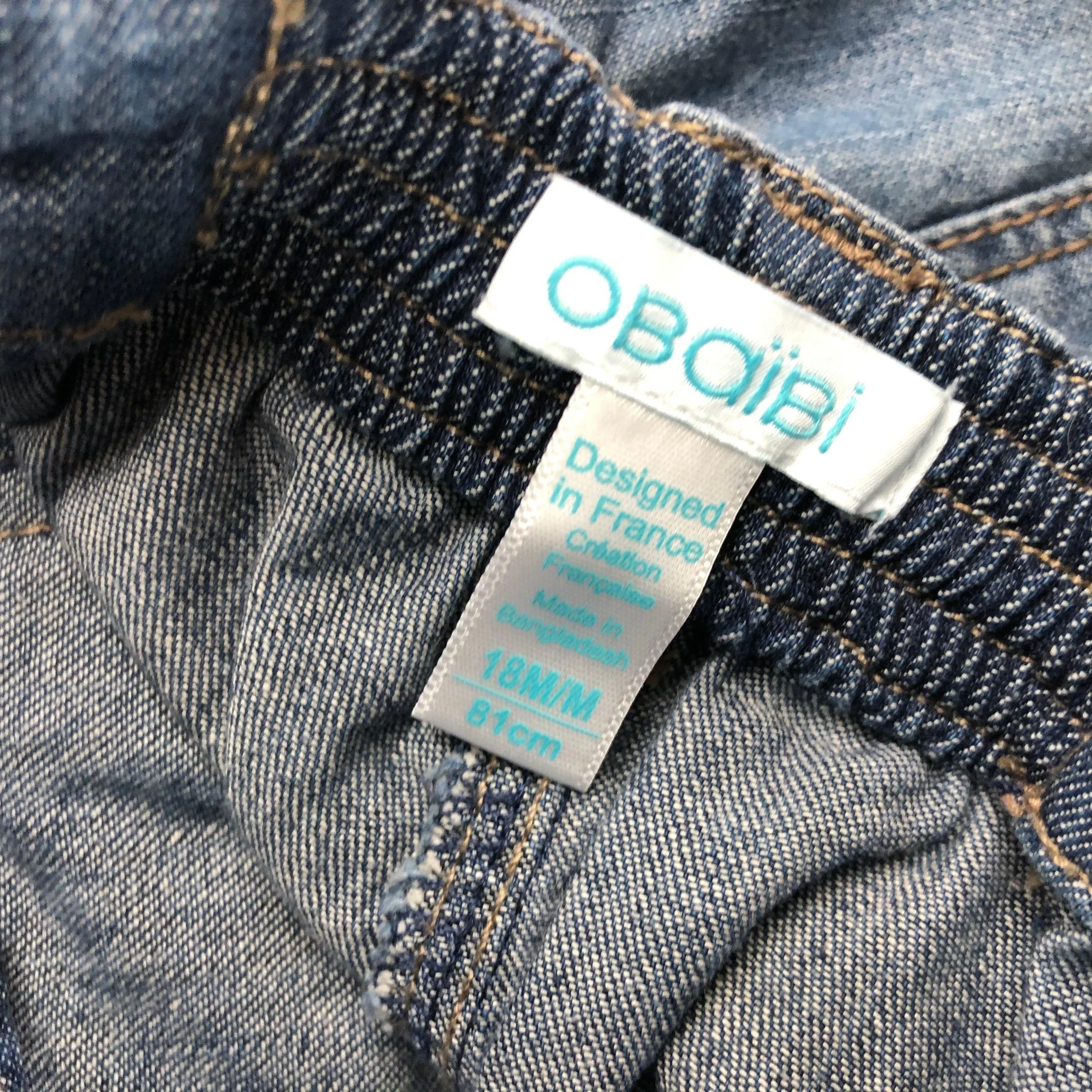 Obaibi France Lightweight Denim Bib Front Denim Shortalls - Size 18M