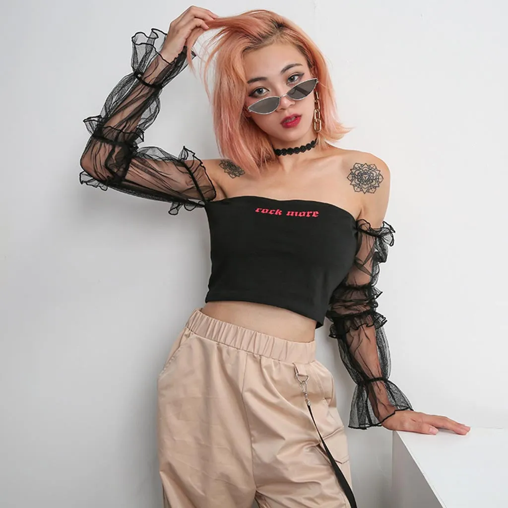 Off Shoulder Crop Top with transparant sleeves