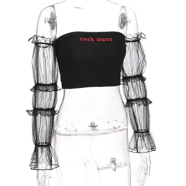 Off Shoulder Crop Top with transparant sleeves