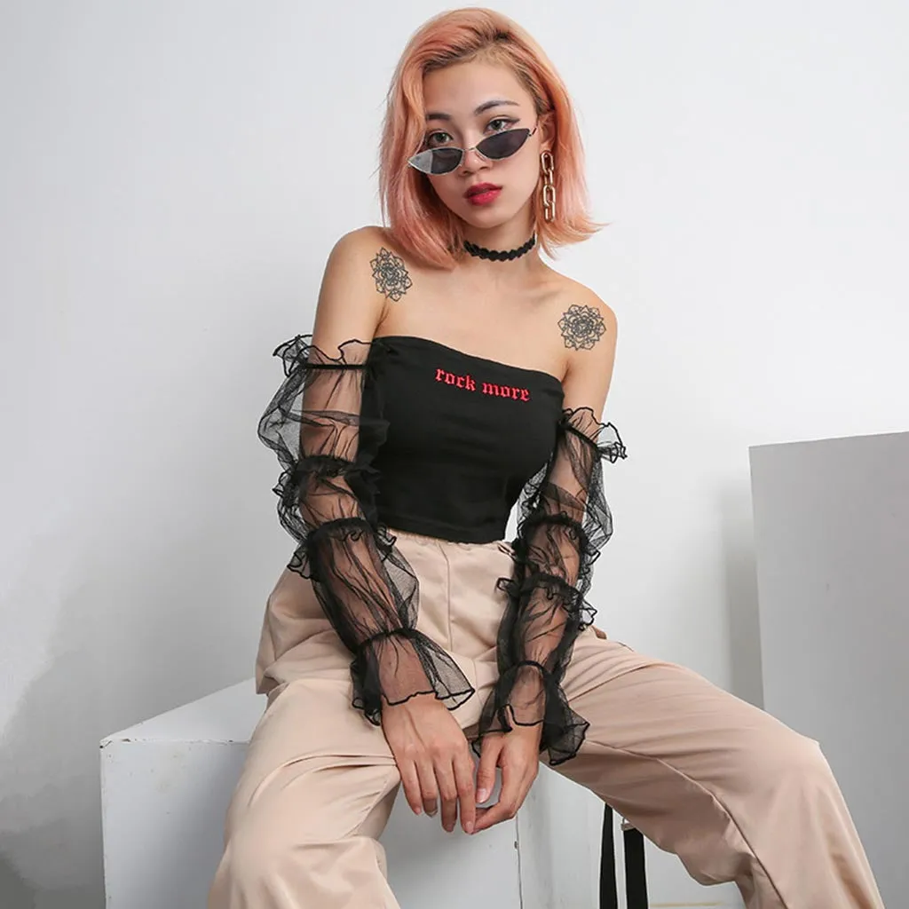 Off Shoulder Crop Top with transparant sleeves