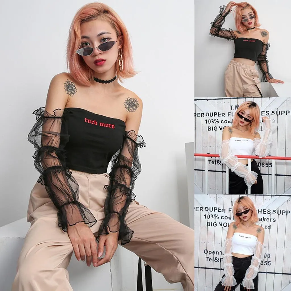 Off Shoulder Crop Top with transparant sleeves