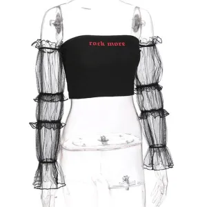 Off Shoulder Crop Top with transparant sleeves