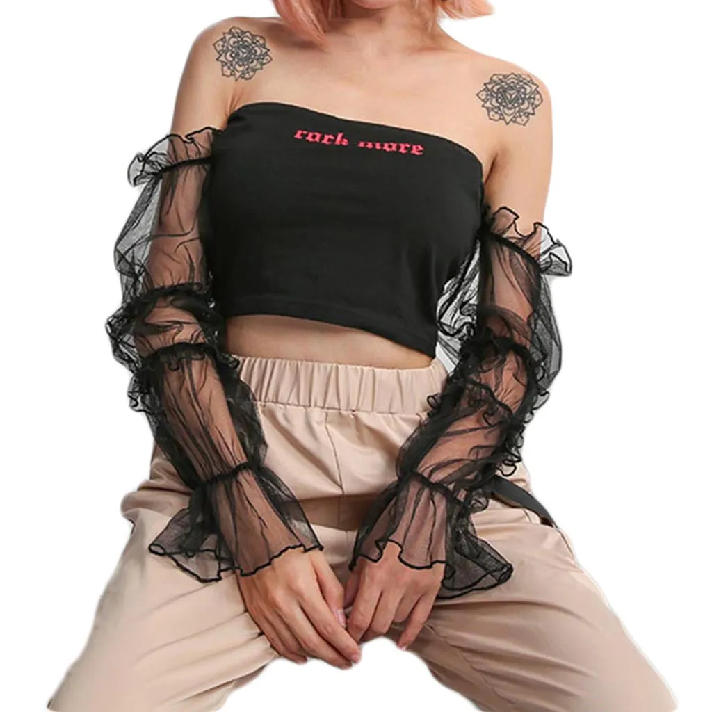 Off Shoulder Crop Top with transparant sleeves
