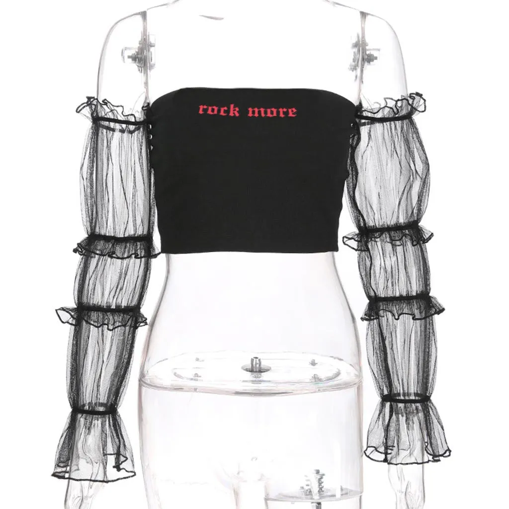Off Shoulder Crop Top with transparant sleeves