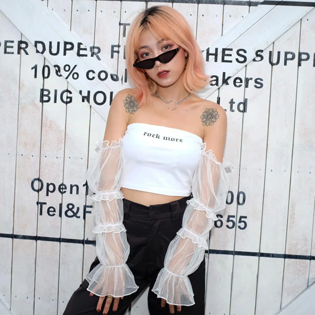 Off Shoulder Crop Top with transparant sleeves