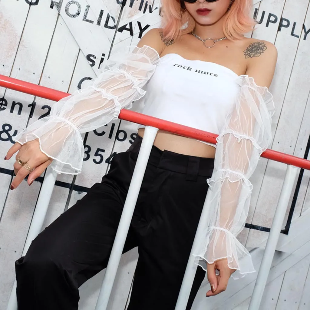 Off Shoulder Crop Top with transparant sleeves