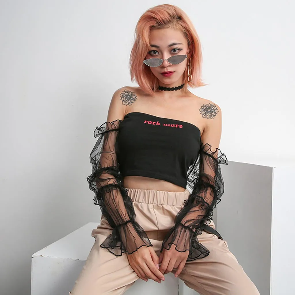 Off Shoulder Crop Top with transparant sleeves
