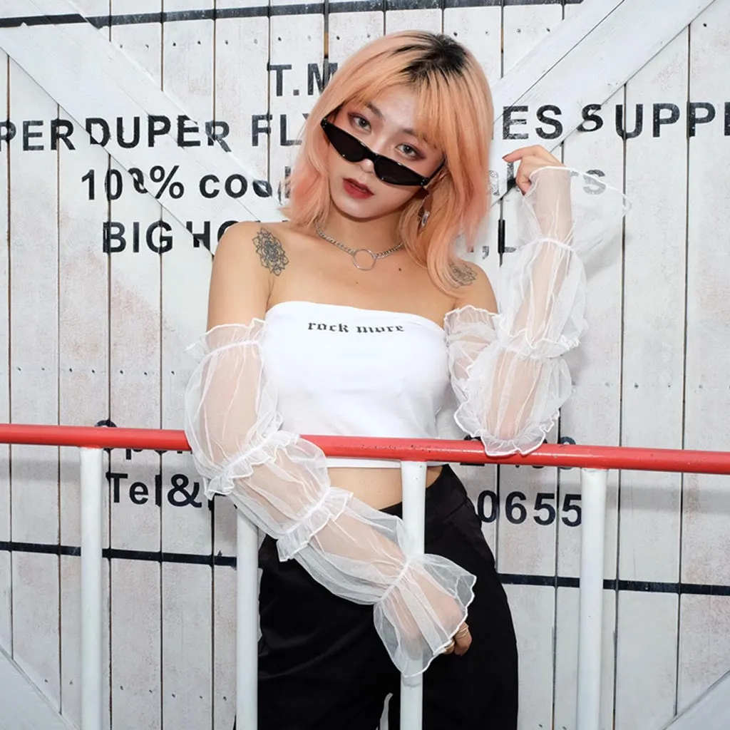 Off Shoulder Crop Top with transparant sleeves
