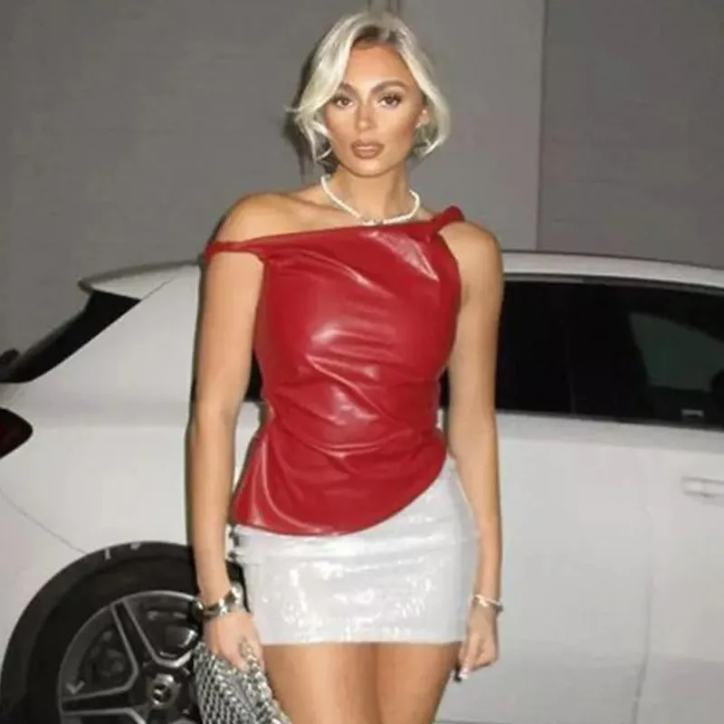 Off Shoulder Twist Leather Look Top
