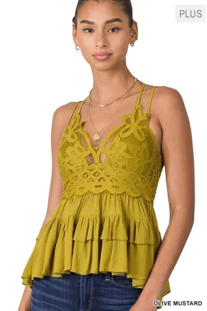 Olive Mustard Plus Crochet Lace Zenana Cami 9/4/24 8865