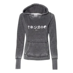 One Love Women's Zen Hoodie – Acid Washed with Religious Symbols