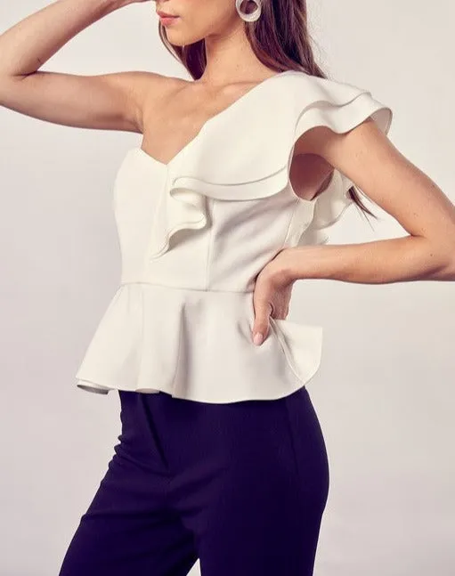 One Shoulder Ruffle Peplum Top