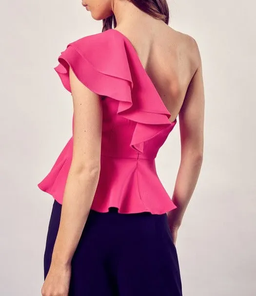 One Shoulder Ruffle Peplum Top