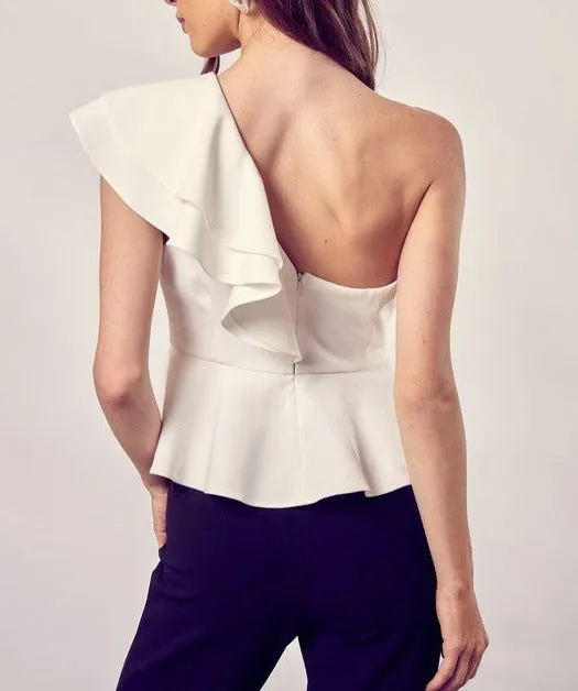 One Shoulder Ruffle Peplum Top