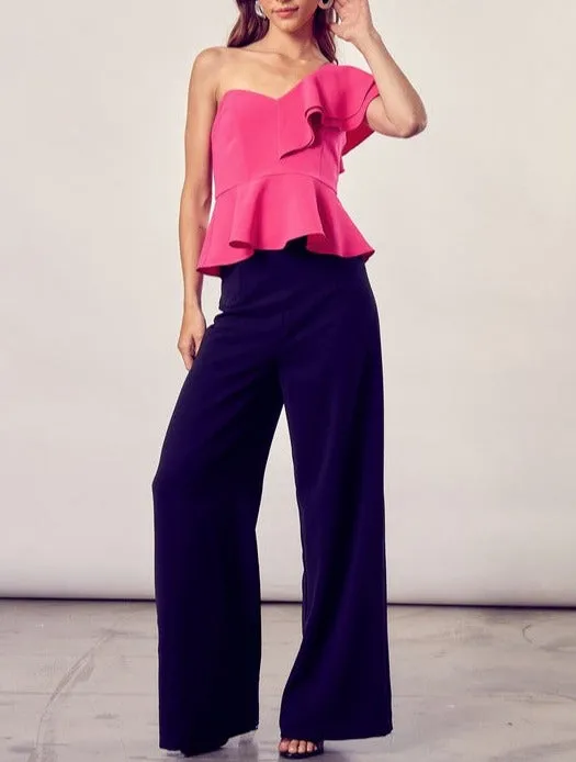 One Shoulder Ruffle Peplum Top