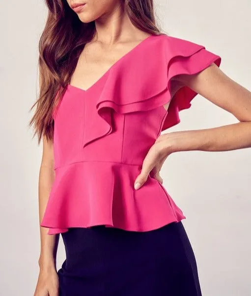 One Shoulder Ruffle Peplum Top