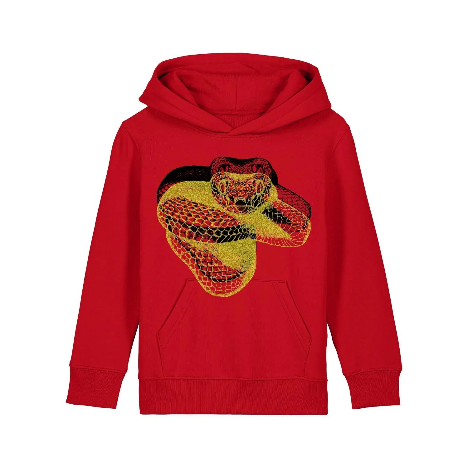 Organic Cotton Kids Hoodie | Double snake gold on red