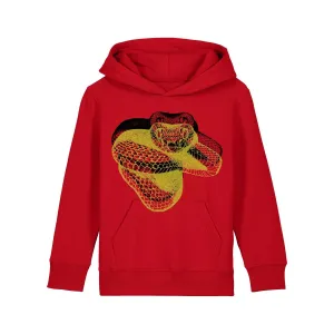 Organic Cotton Kids Hoodie | Double snake gold on red
