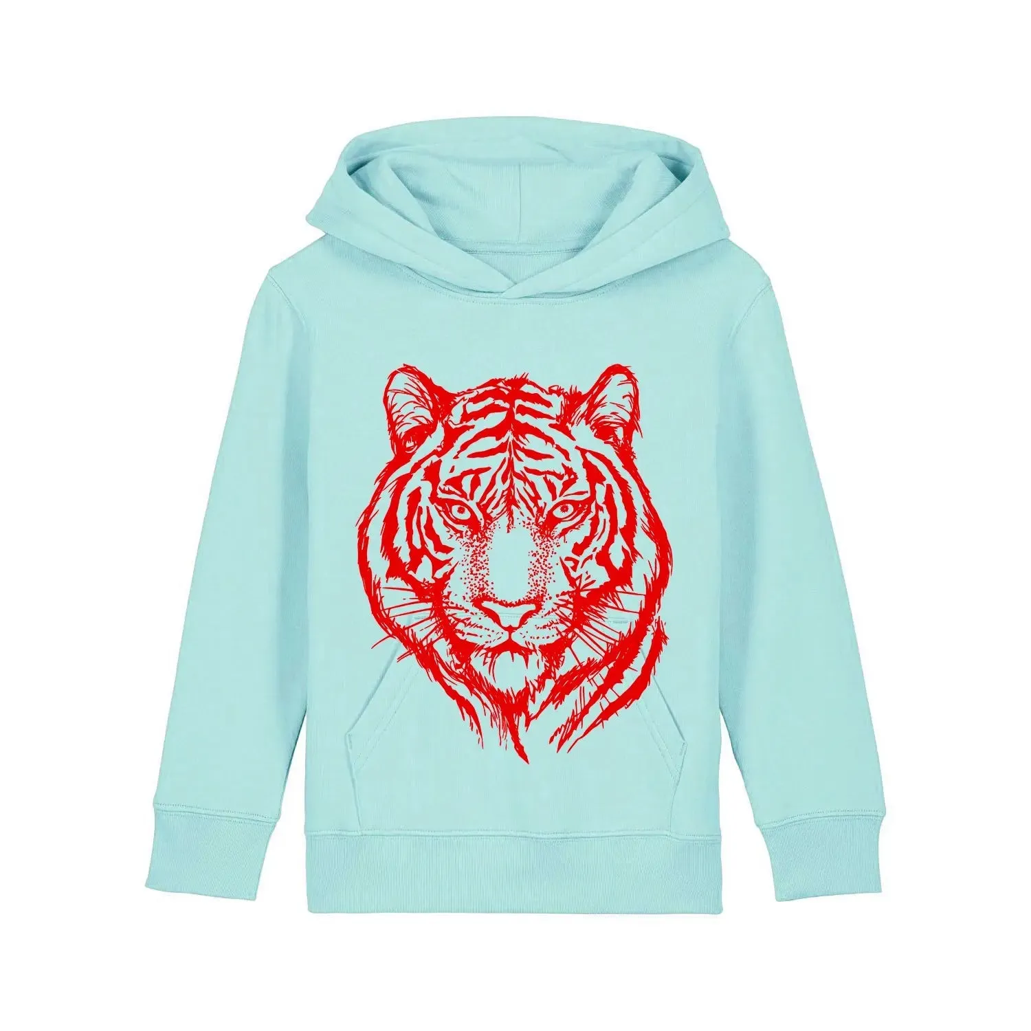 Organic Cotton Kids Hoodie | Tiger on College Caribbean Blue