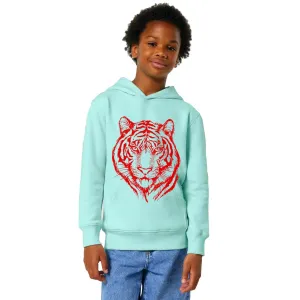 Organic Cotton Kids Hoodie | Tiger on College Caribbean Blue