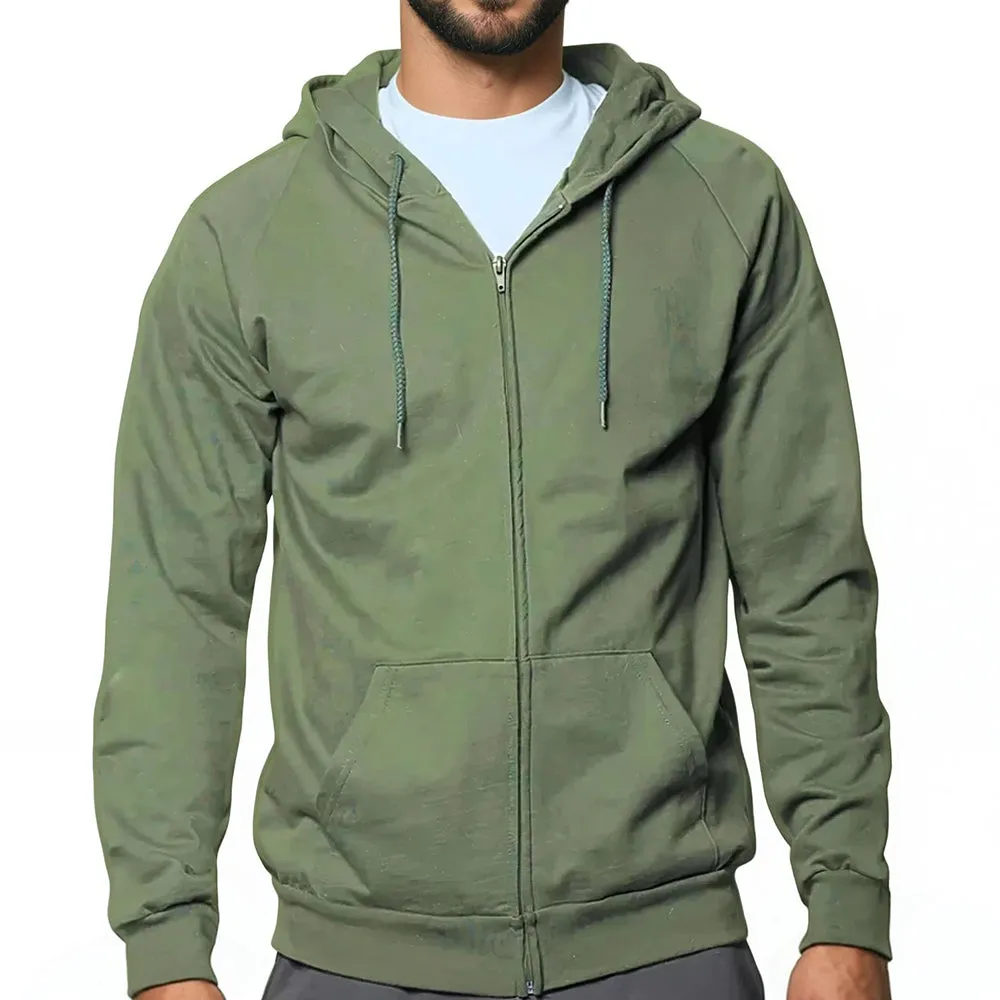 Organic Cotton  Light Zip-Up Hood Jacket in Olive Green (L Available)