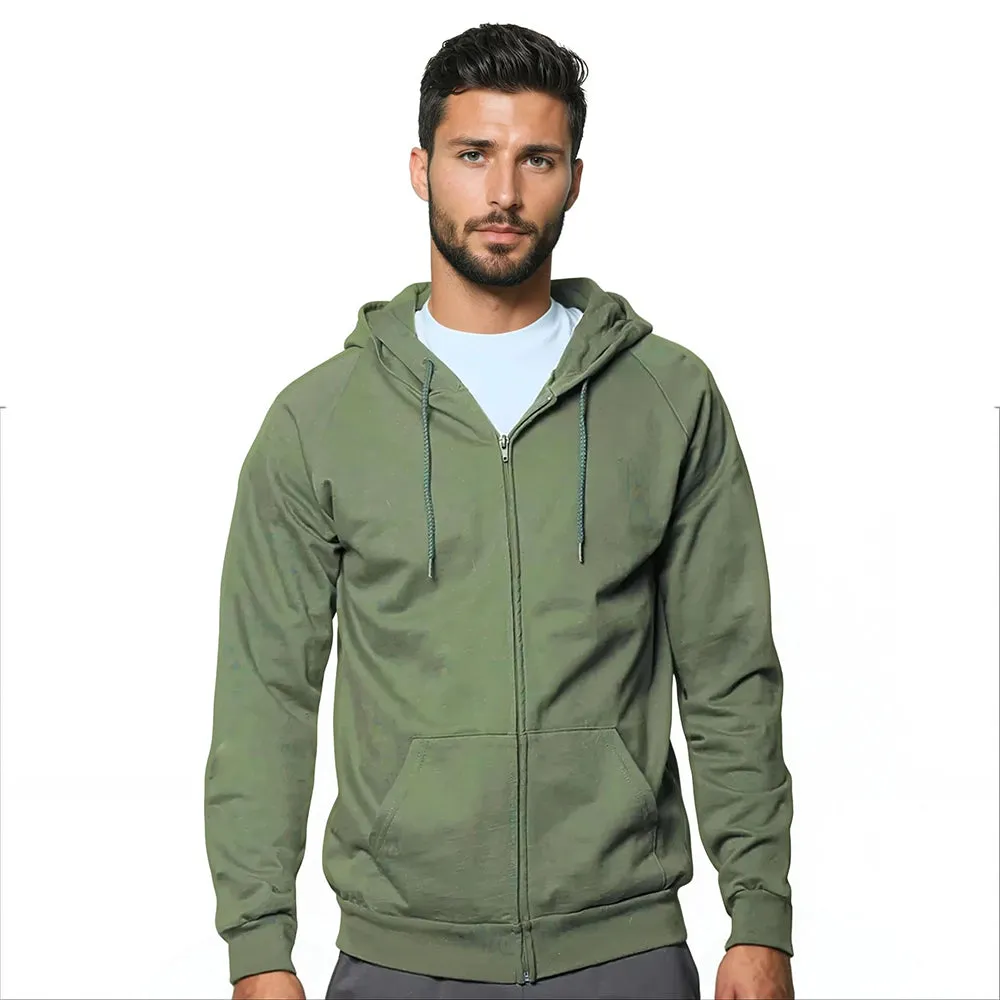 Organic Cotton  Light Zip-Up Hood Jacket in Olive Green (L Available)
