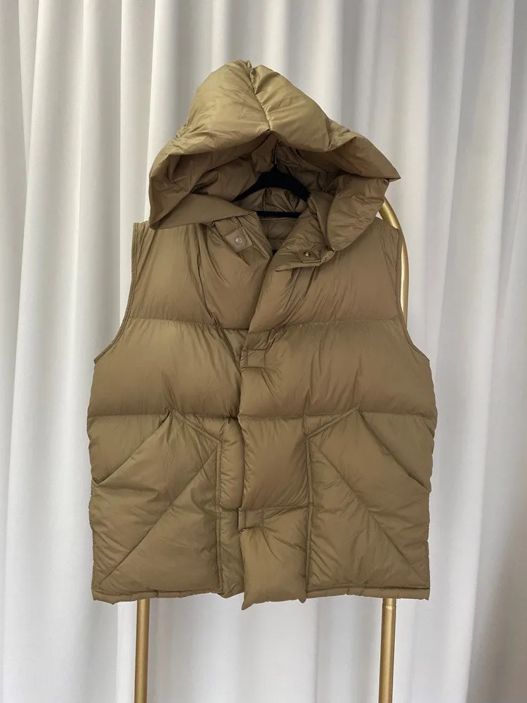 Over My Head Hooded Puffer Vest - Khaki