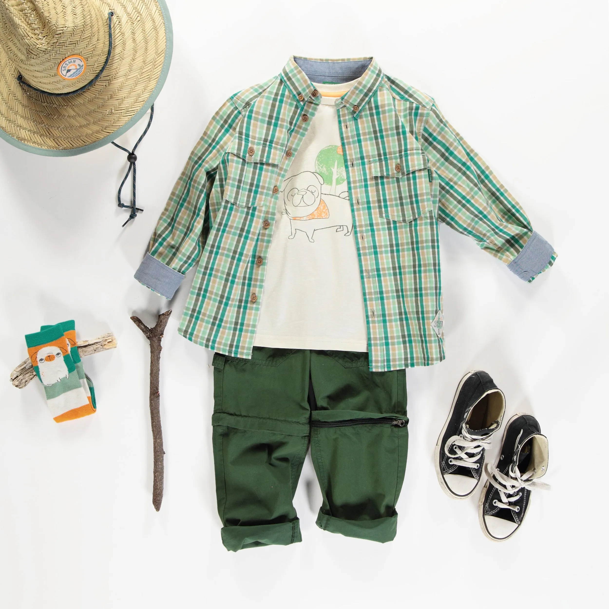 Pantalon kaki de coupe droite style cargo en coton, enfant || Khaki straight fit pants cargo style in cotton, child