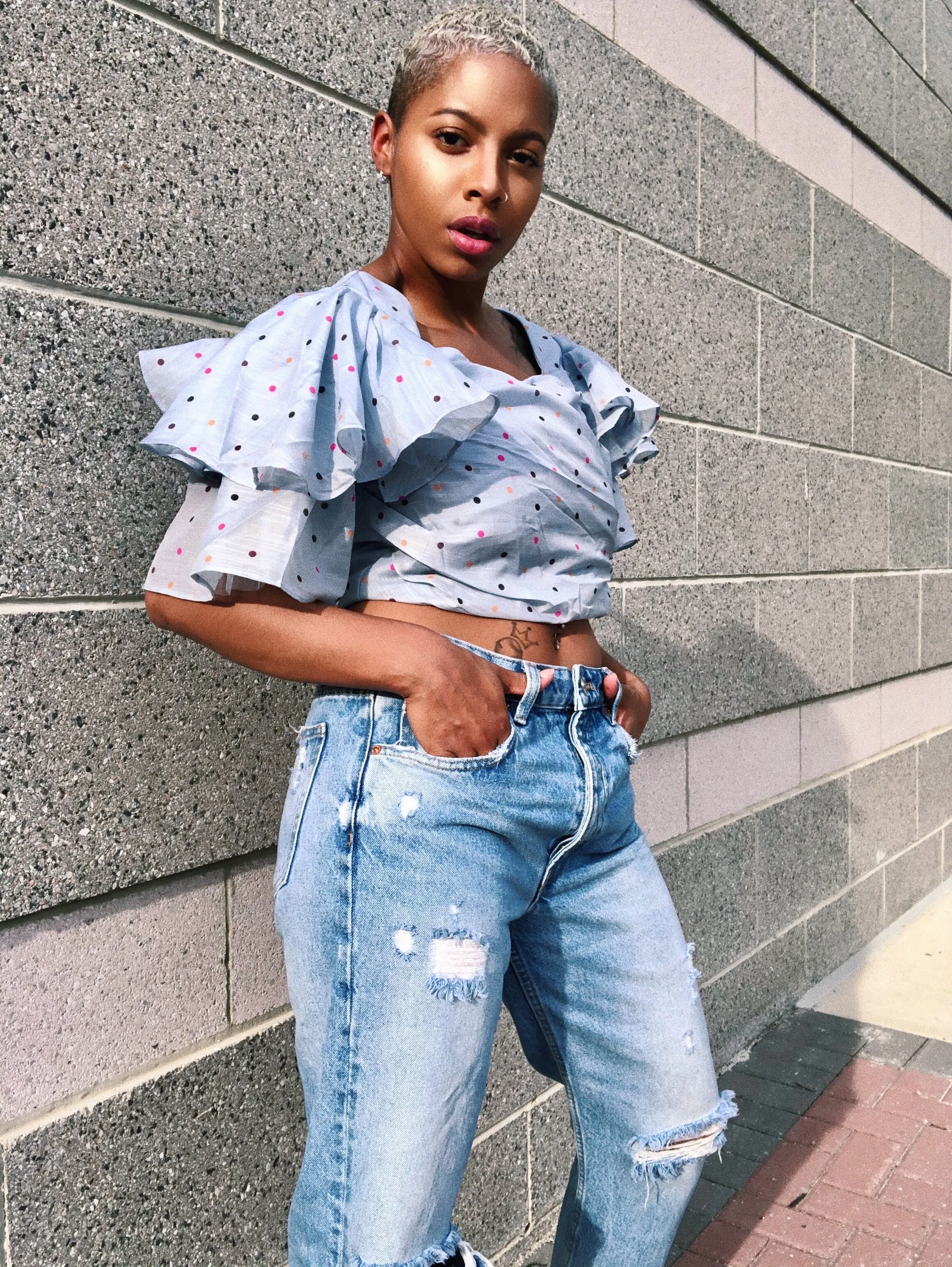 Pastel Blue Ruffle Top