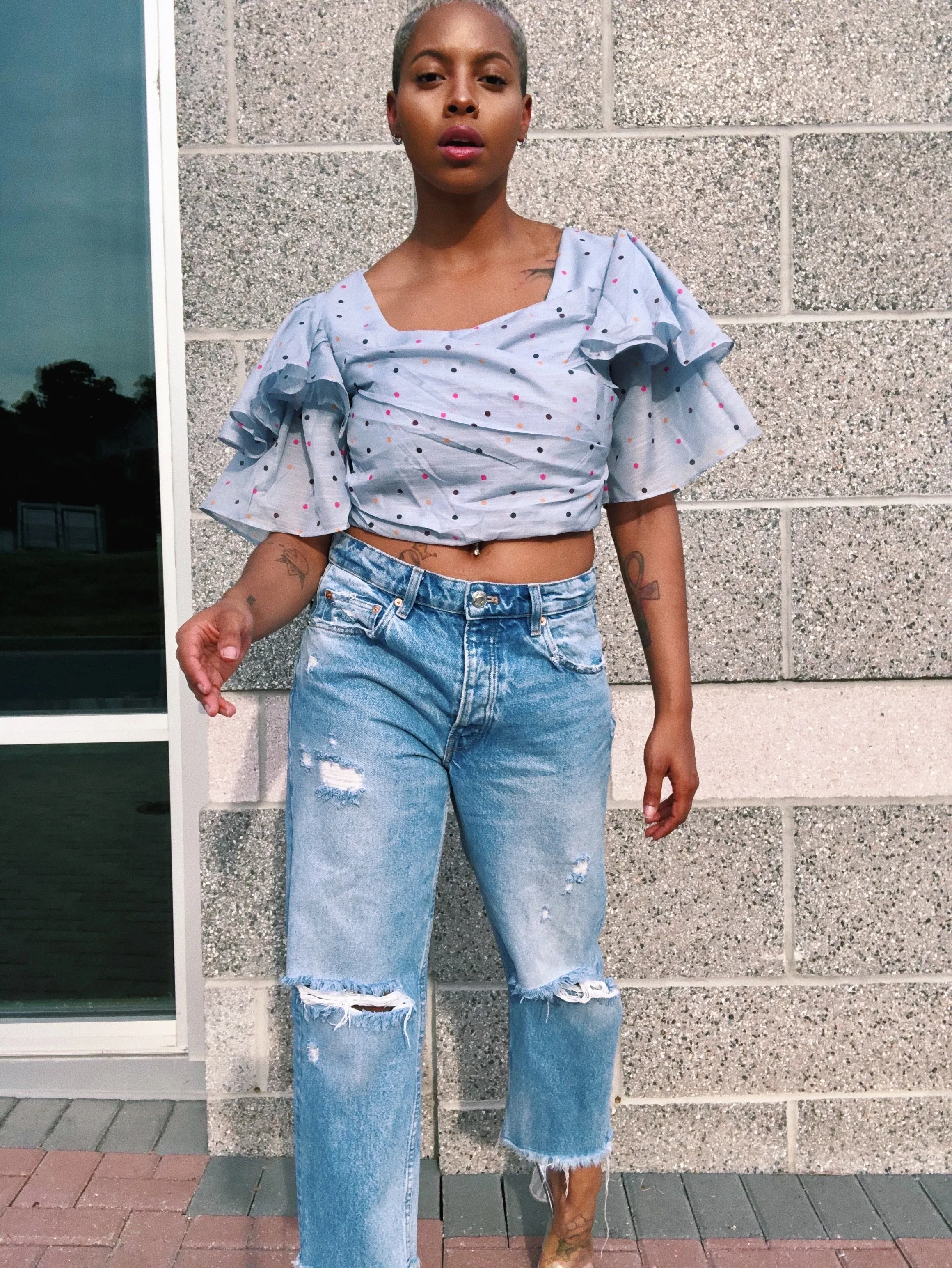 Pastel Blue Ruffle Top
