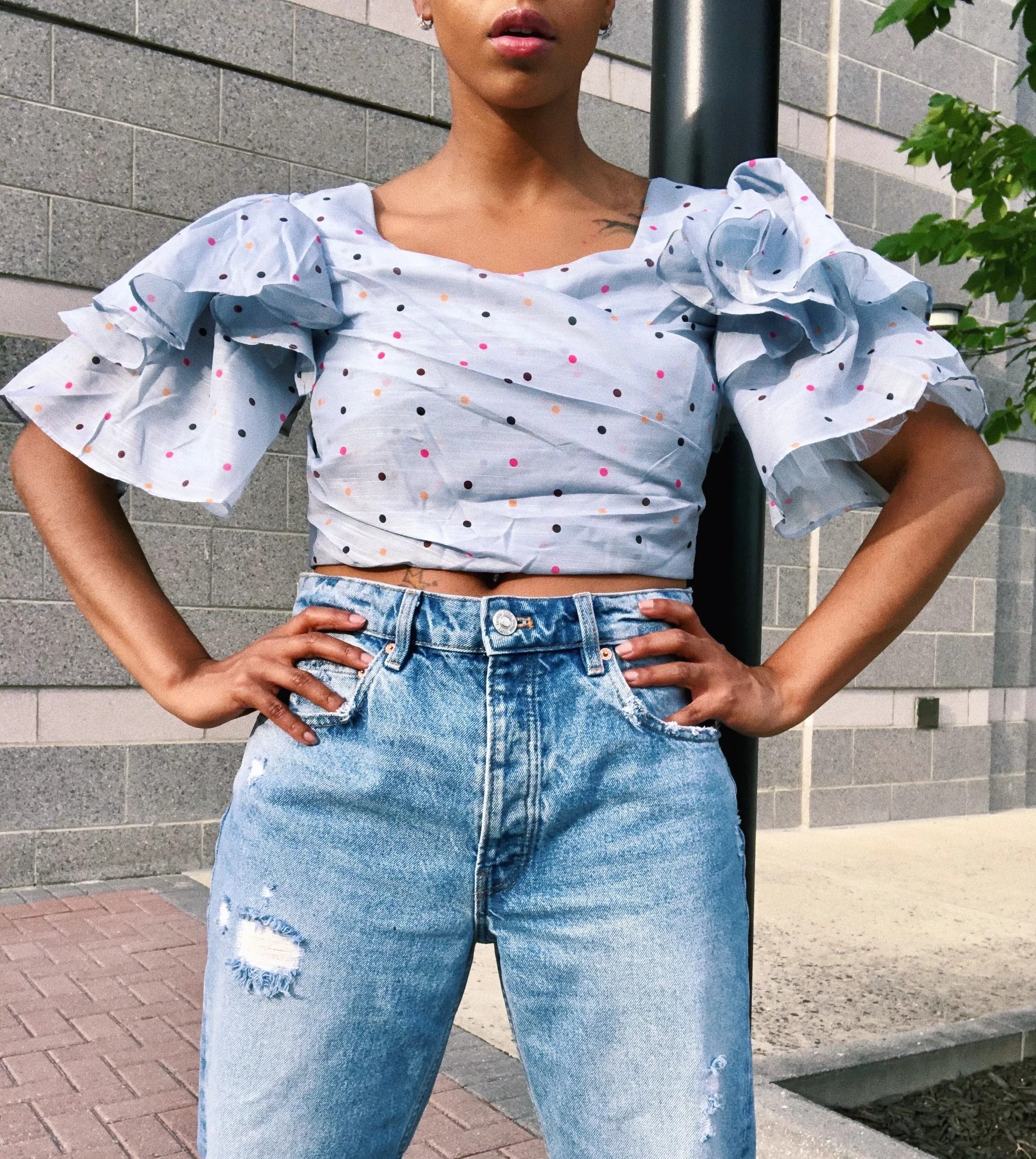 Pastel Blue Ruffle Top