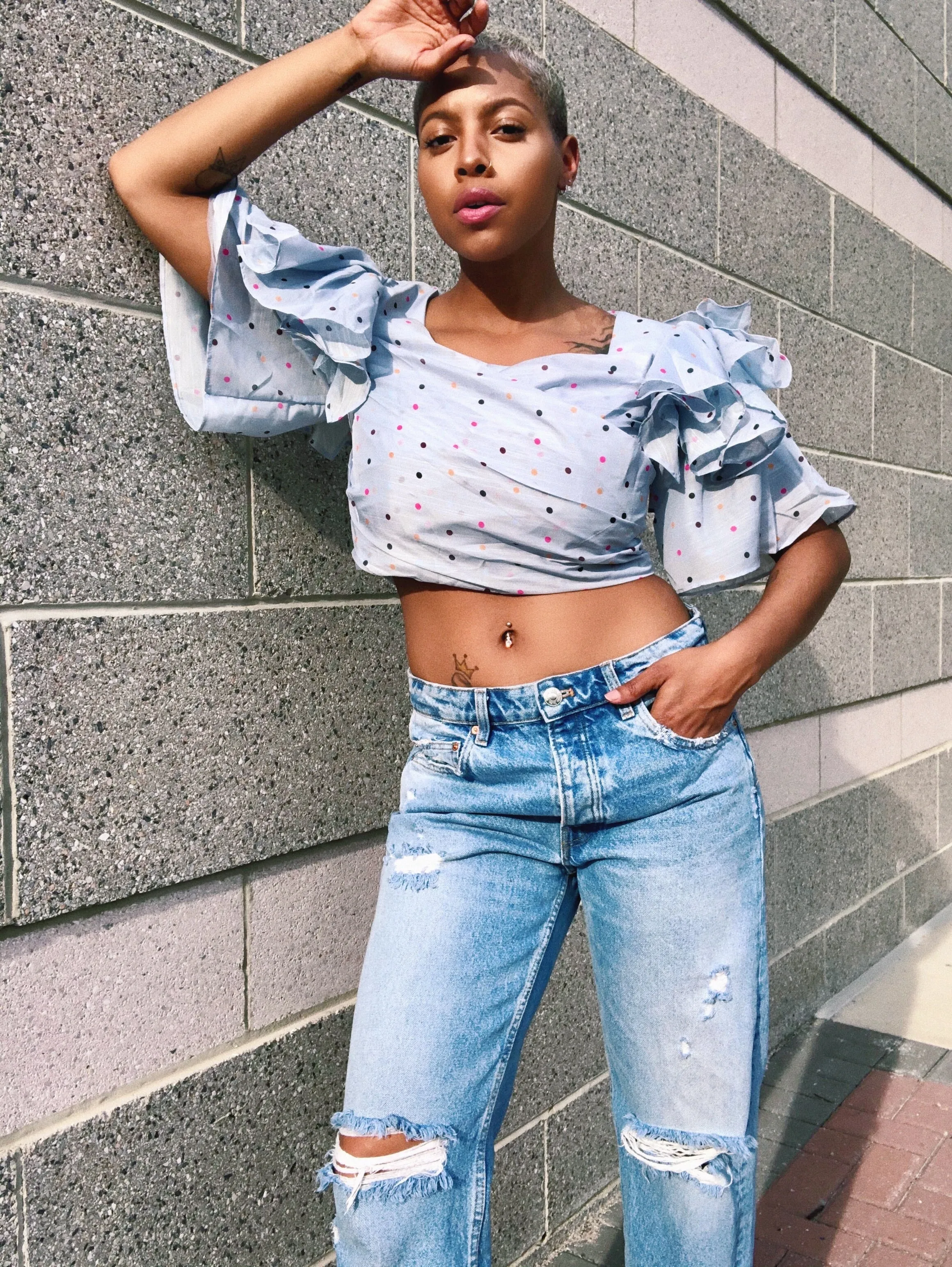Pastel Blue Ruffle Top