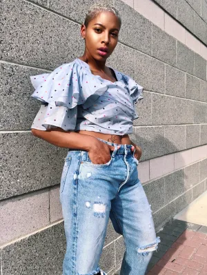 Pastel Blue Ruffle Top
