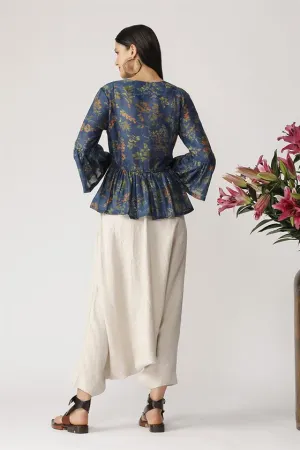 Payal Pratap   II   Morning Glory Clover Peplum Top Blue/Multicolor