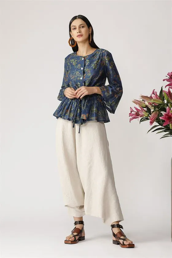 Payal Pratap   II   Morning Glory Clover Peplum Top Blue/Multicolor