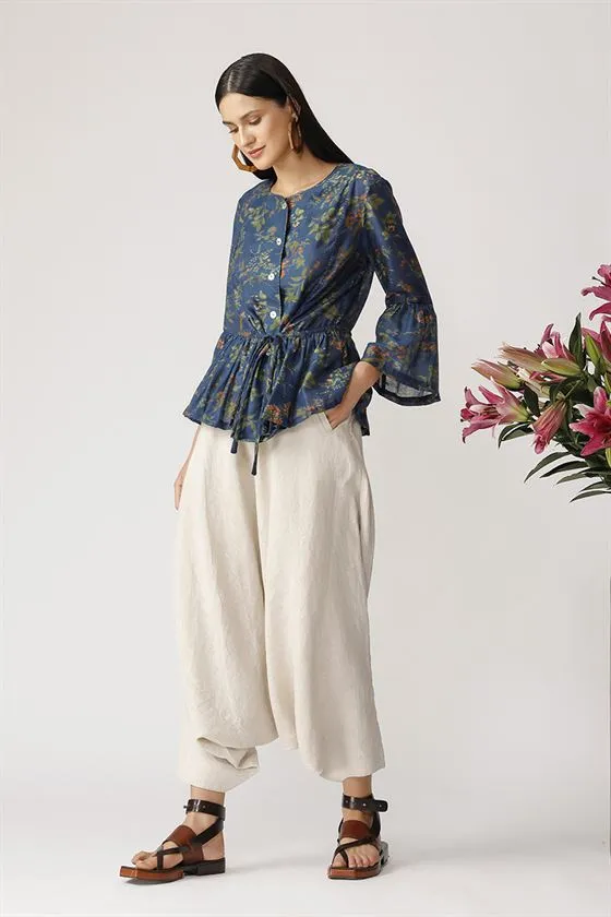 Payal Pratap   II   Morning Glory Clover Peplum Top Blue/Multicolor
