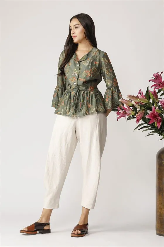 Payal Pratap   II   Morning Glory Clover Peplum Top Green