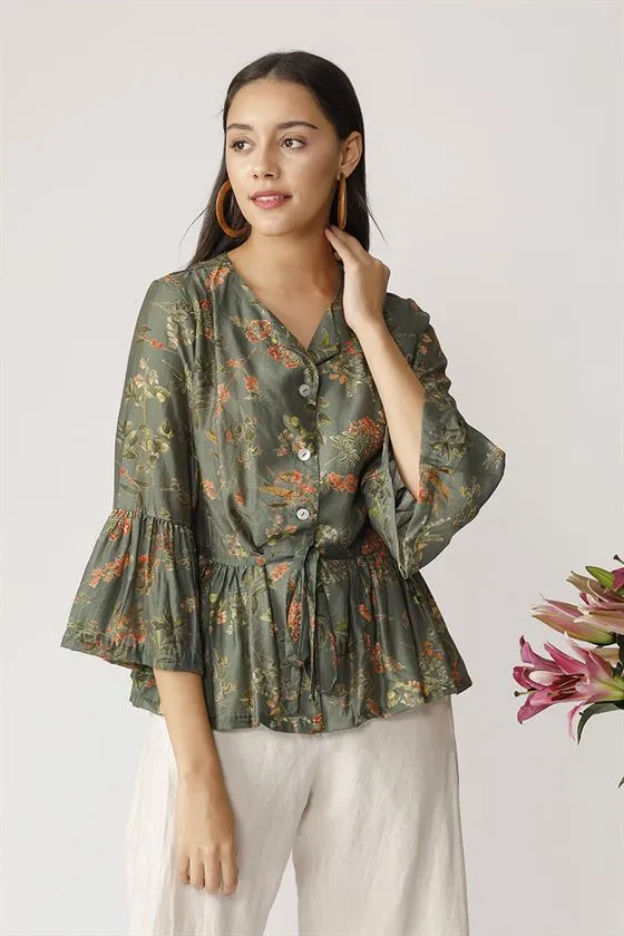 Payal Pratap   II   Morning Glory Clover Peplum Top Green