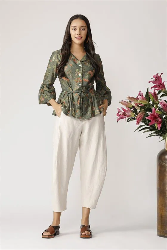 Payal Pratap   II   Morning Glory Clover Peplum Top Green