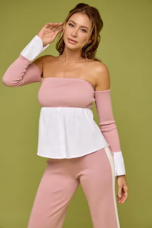 Peek-A-Shoulder Knit Top With Pants Set