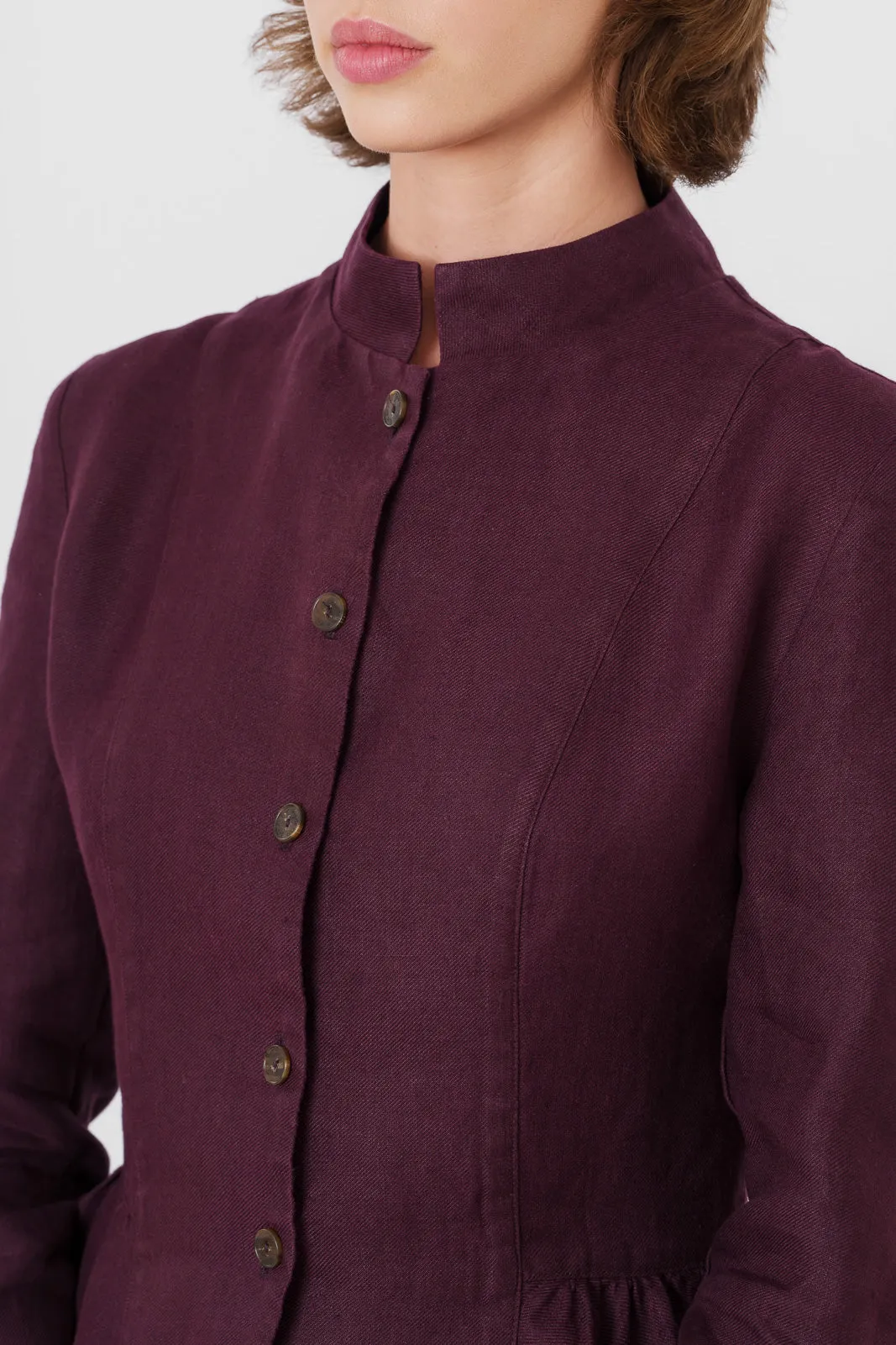 Peplum Jacket, Long Sleeve, Twill Linen, Royal Grape