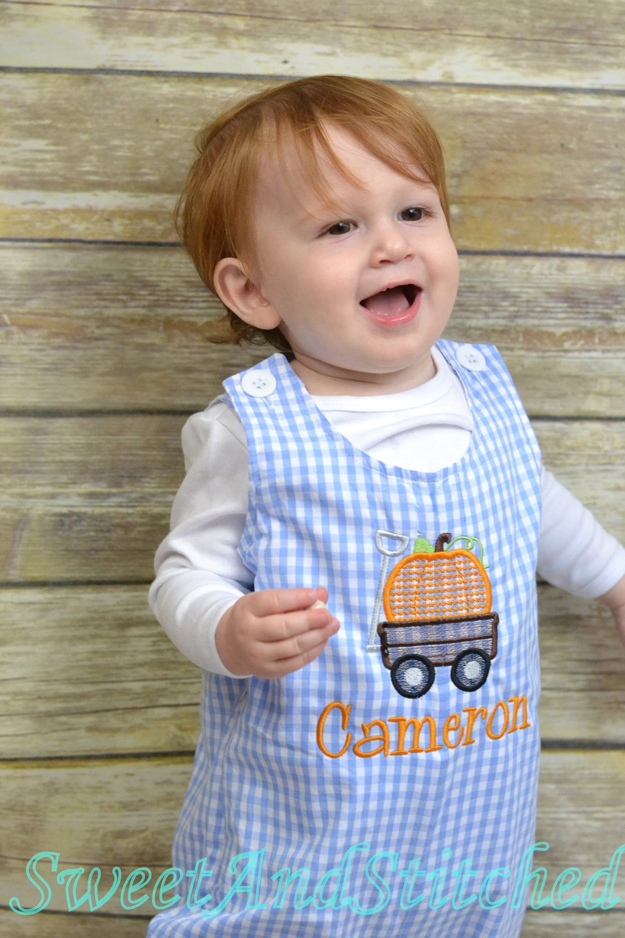 Personalized Boys Pumpkin outfit with pumpkin wagon design and name - Baby Boy fall, halloween, thanksgiving Outfit, thanksgiving overalls