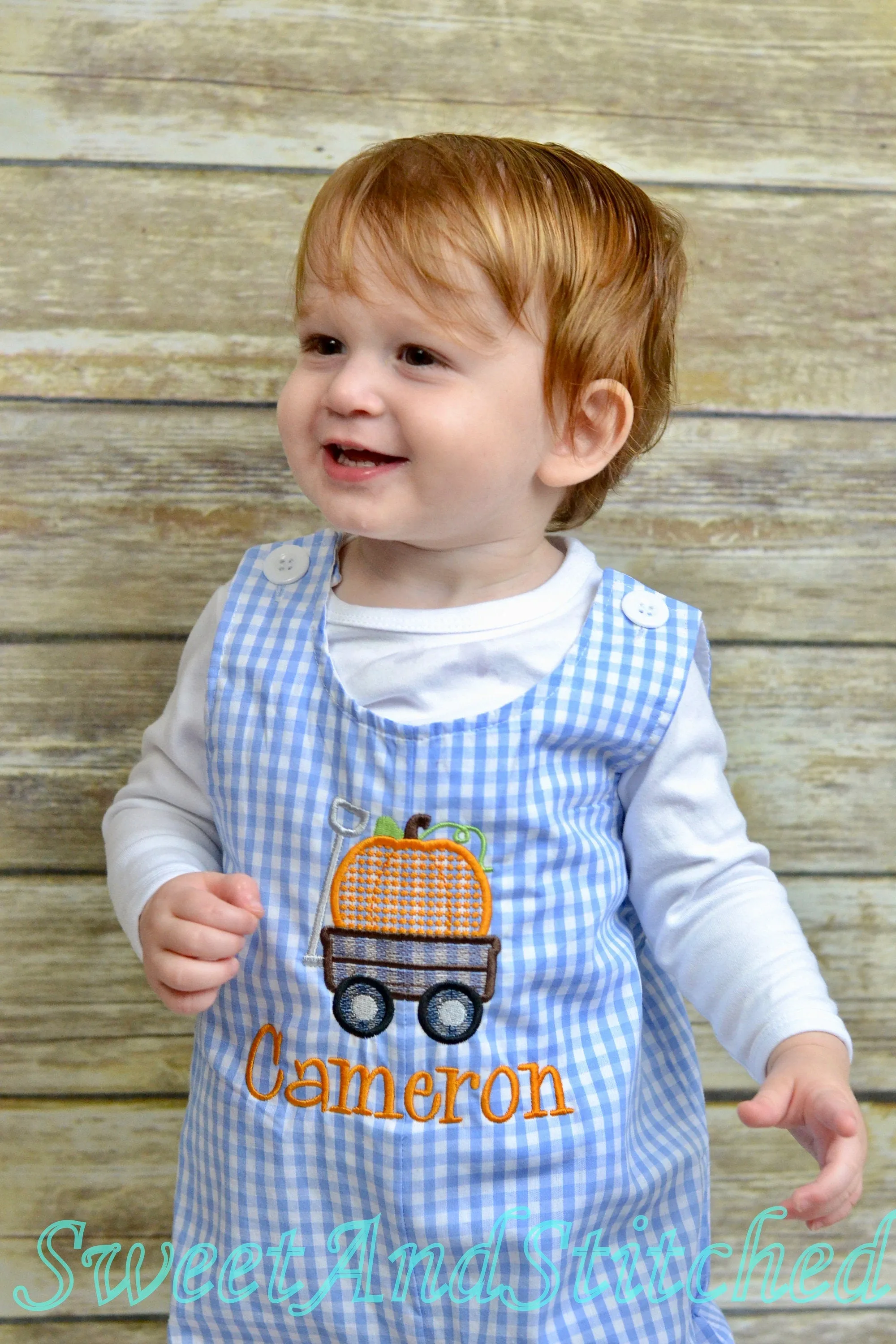 Personalized Boys Pumpkin outfit with pumpkin wagon design and name - Baby Boy fall, halloween, thanksgiving Outfit, thanksgiving overalls