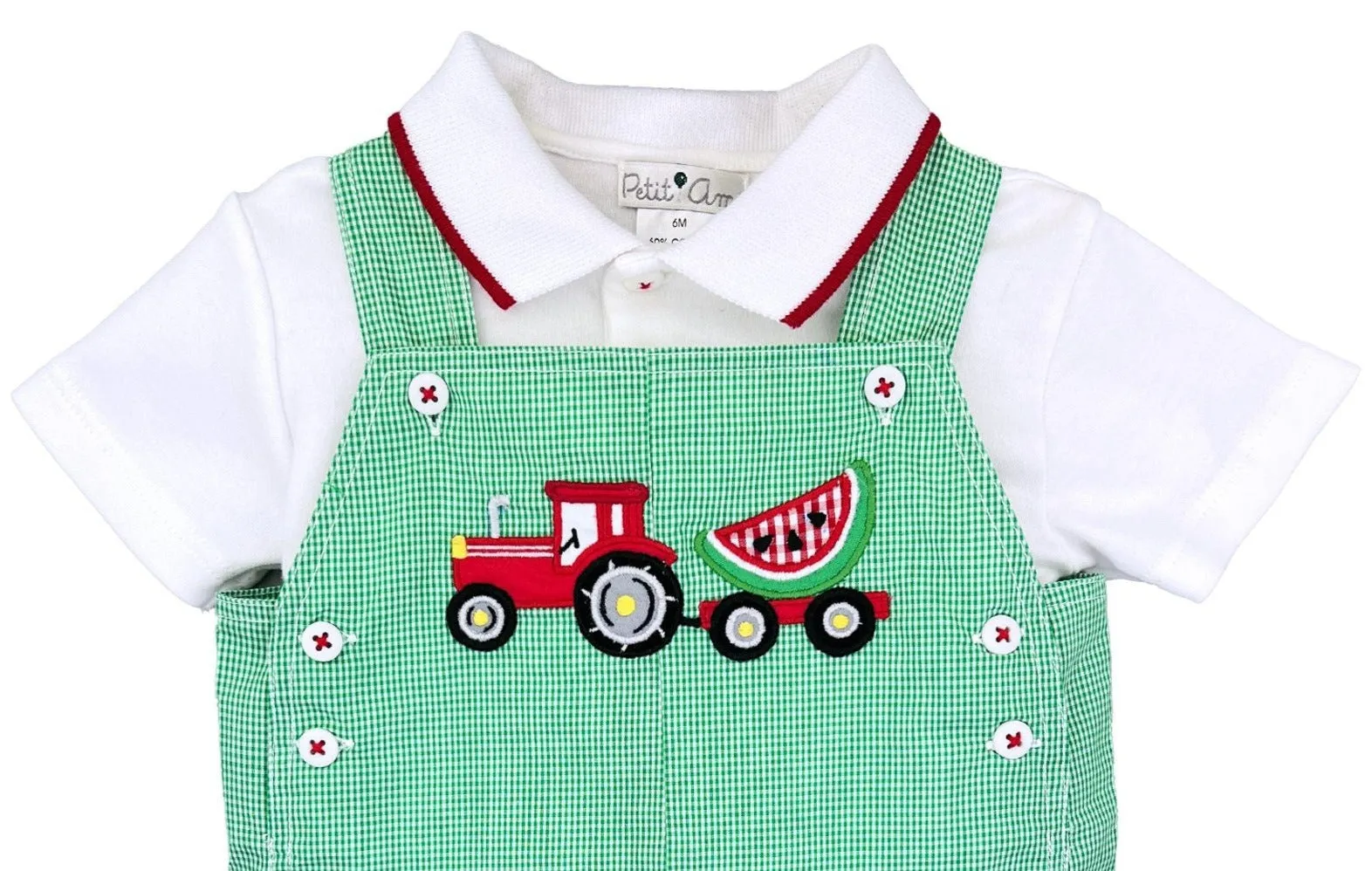 Petit Ami Baby Boys Green Gingham Tractor Overalls 3 6 9 12 18 24 months Jon Jon Romper & Shirt