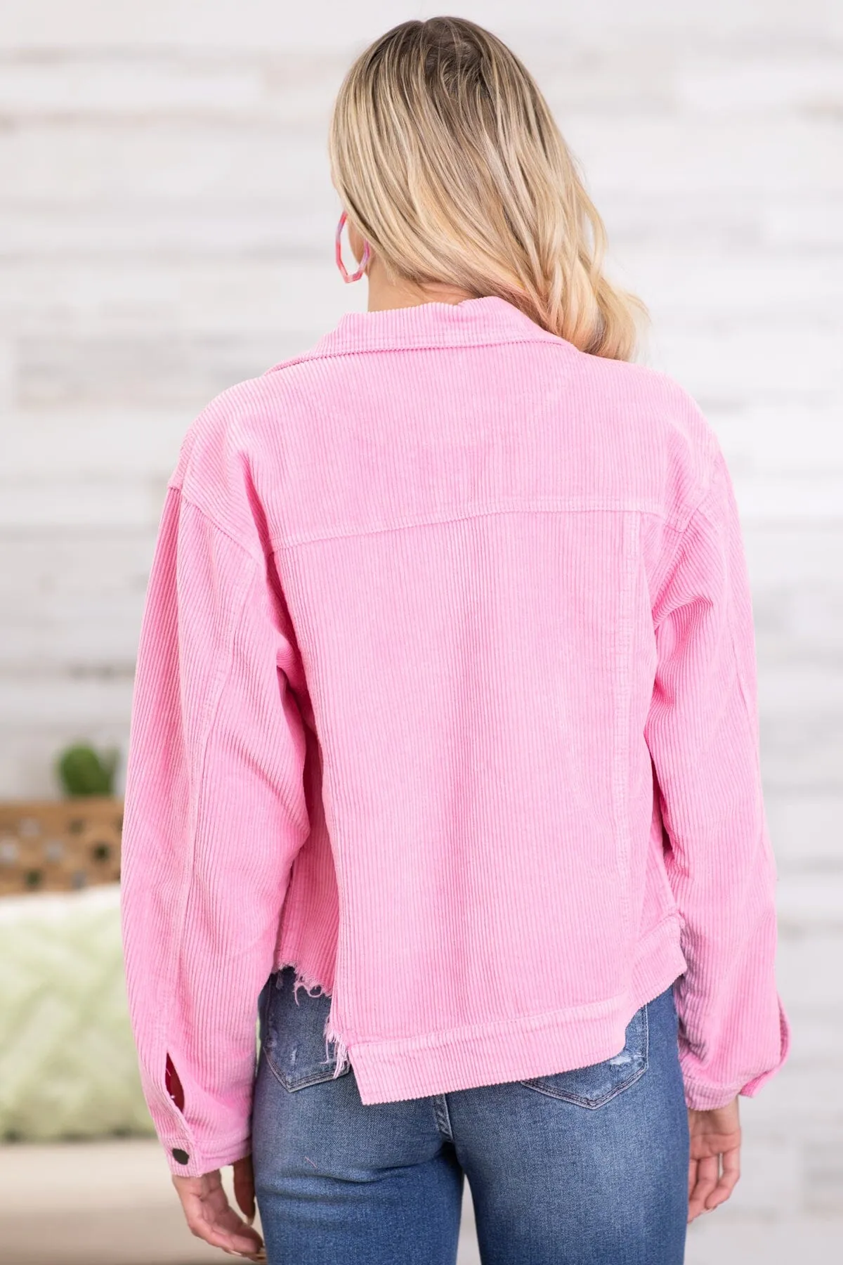 Pink Fray Hem Corduroy Jacket