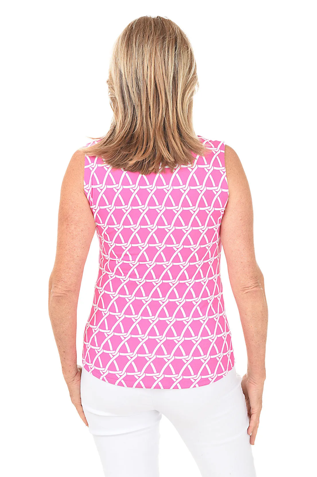 Pink Nautical UPF50  Ruffle Sleeveless Top