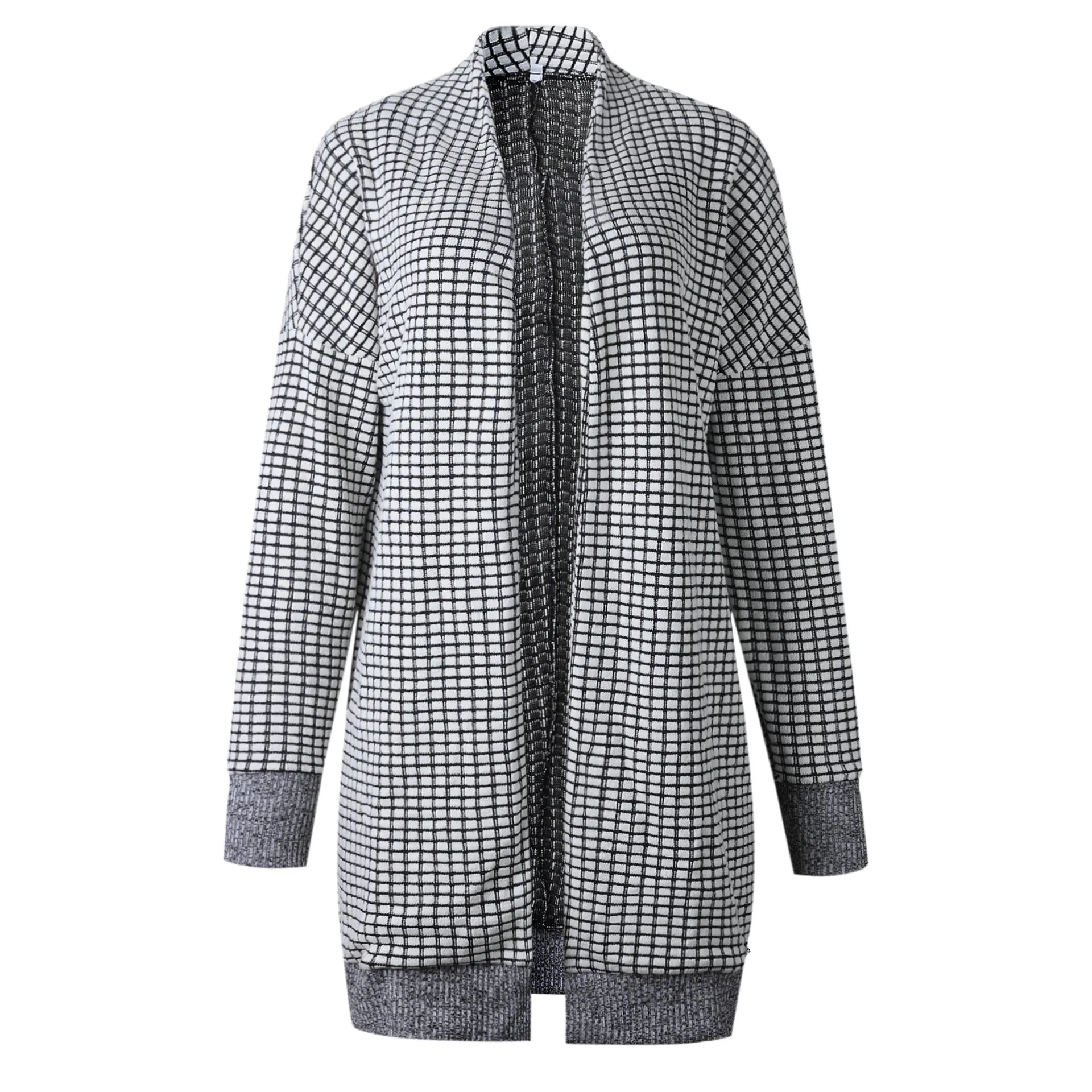 Plaid Grids Printed Black Cardigan