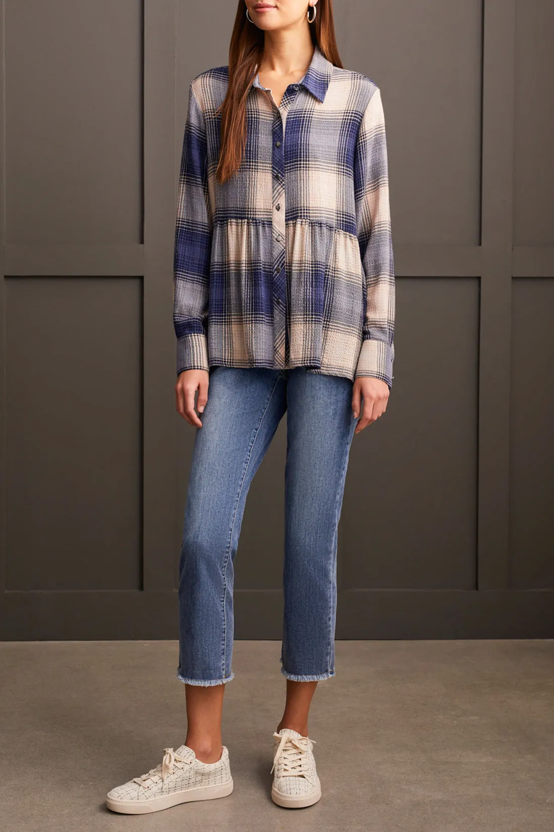 Plaid Peplum Button Up