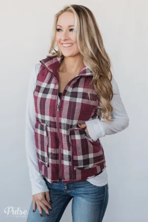 Plaid Puffer Vest - Berry